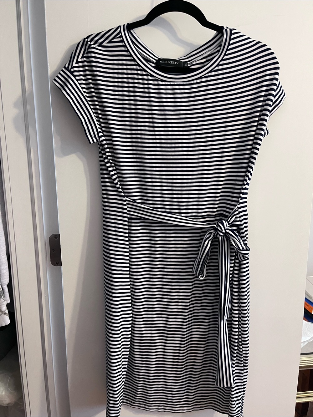 Black & White Striped Tie-Waist Dress